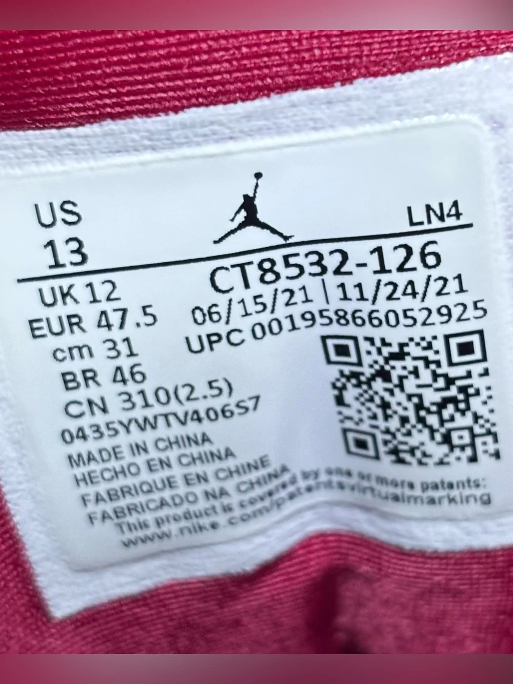 Jordan 3 Retro Cardinal Red 2022 Size 13